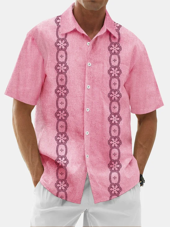 Moisture Wicking Stripes Chest Pocket Casual Guayabera Shirt