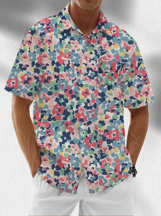 Moisture Wicking Floral Chest Pocket Casual Hawaiian Shirt