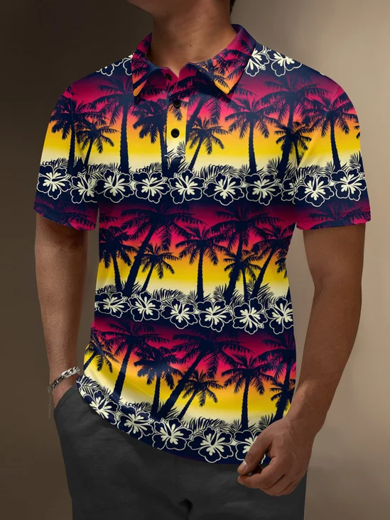 Moisture Wicking Hawaiian Coconut Tree Flowers Gradient Color Golf Polo