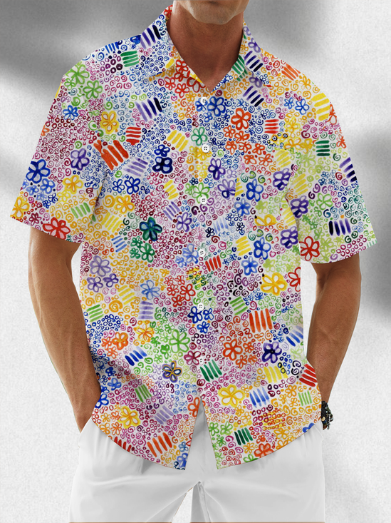Moisture Wicking Floral Chest Pocket Casual Hawaiian Shirt