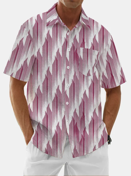 Moisture Wicking Abstract Geometric Chest Pocket Casual Shirt