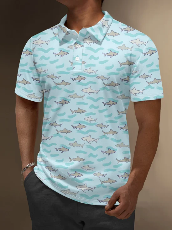 Moisture Wicking Shark Wave Ocean Golf Polo