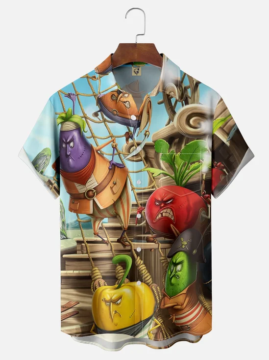 Moisture-wicking Vegetable Chili Pirate Fun Chest Pocket Casual Shirt