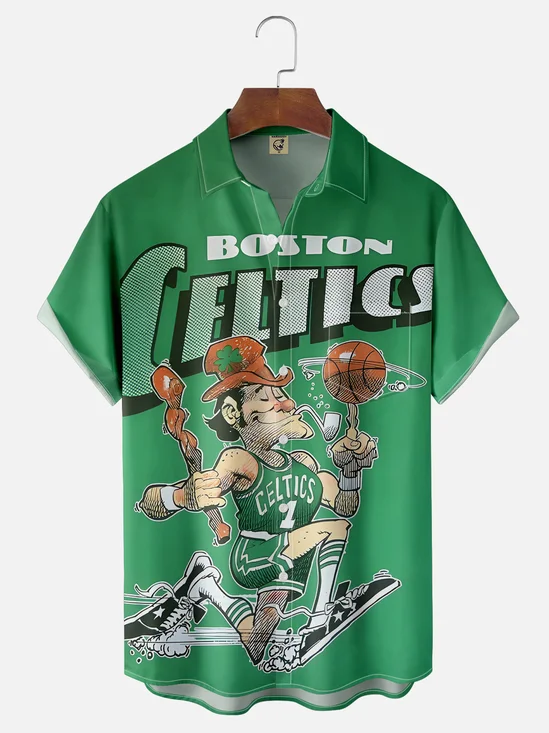 Moisture-wicking American Basketball Boston Art Celtic Abstract Chest Pocket Casual Shirt