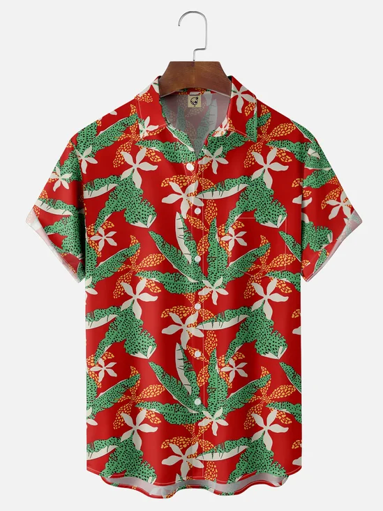 Moisture Wicking Floral Chest Pocket Hawaiian Shirt