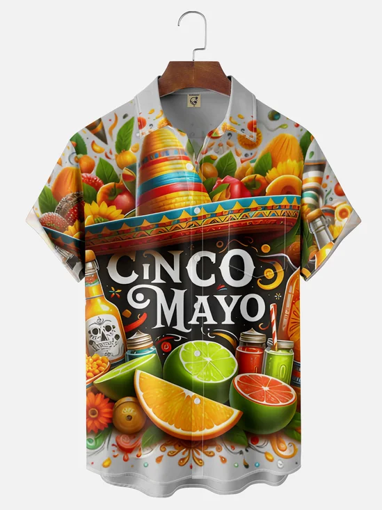 Moisture-wicking Happy Cinco de Mayo Mexican Hat Chest Pocket Casual Shirt