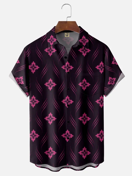 Moisture Wicking Geometric Chest Pocket Hawaiian Shirt