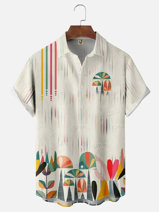 Moisture Wicking Geometric Mushroom Chest Pocket Hawaiian Shirt
