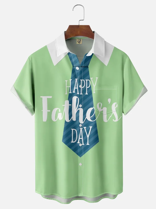 Moisture-wicking Happy Father's Day Multicolor Chest Pocket Casual Shirt