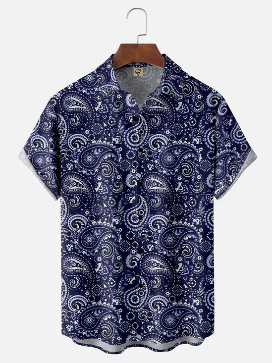 Moisture Wicking Paisley Chest Pocket Hawaiian Shirt