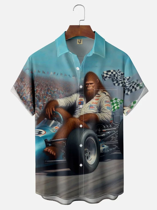 Moisture-wicking Fun Racer Bigfoot Chest Pocket Hawaiian Shirt