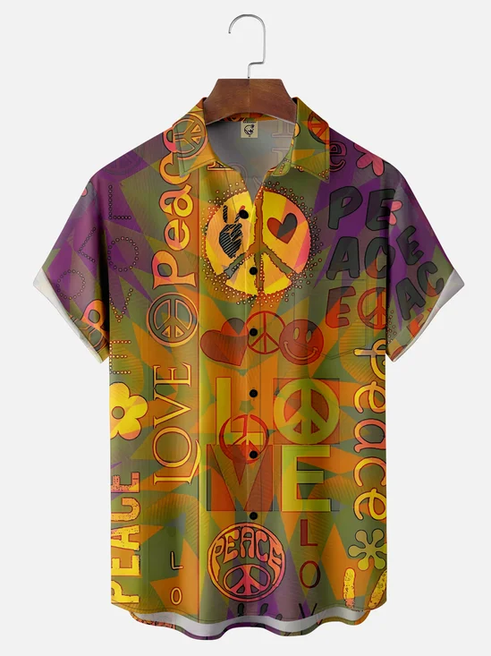 Moisture-wicking Hippie Love and Peace Chest Pocket Casual Shirt