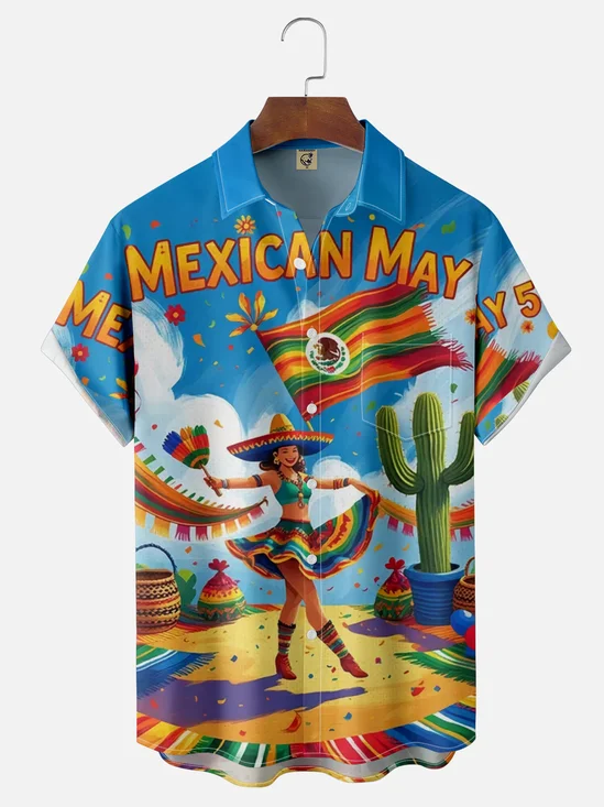 Moisture Wicking Cinco de Mayo Hat Chest Pocket Hawaiian Shirt