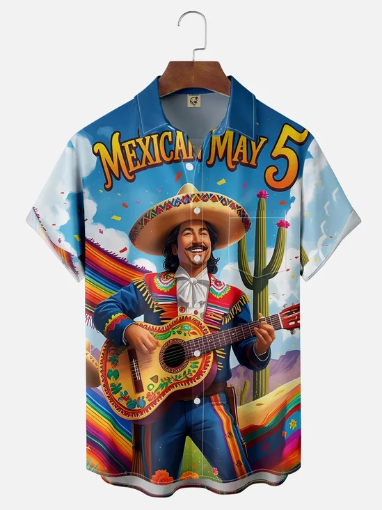 Moisture Wicking Cinco de Mayo Hat Chest Pocket Hawaiian Shirt