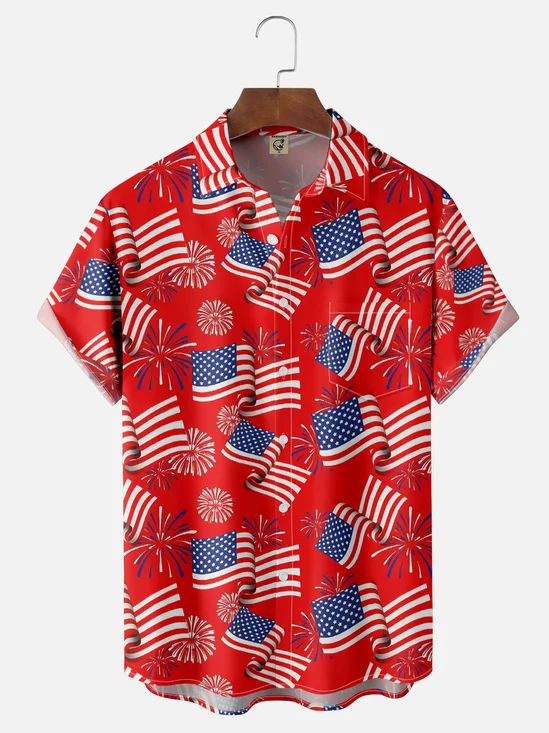 Moisture Wicking American Flag Chest Pocket Hawaiian Shirt