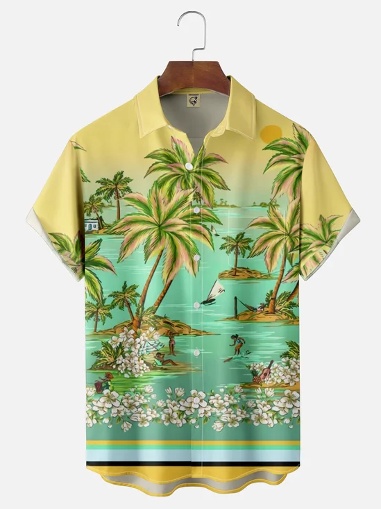 Moisture Wicking Gradient Coconut Chest Pocket Hawaiian Shirt