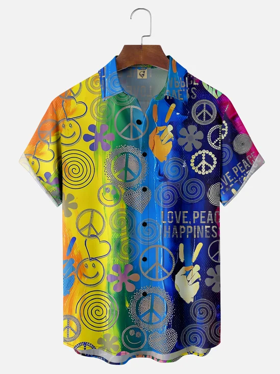 Moisture-wicking Hippie Love and Peace Chest Pocket Casual Shirt