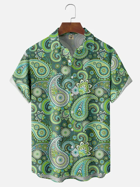 Moisture-wicking Art Paisley Print Multicolor Chest Pocket Casual Shirt