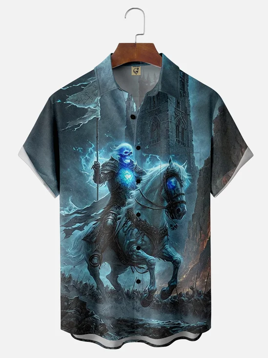 Moisture-wicking Skull Knight Dark Chest Pocket Casual Shirt
