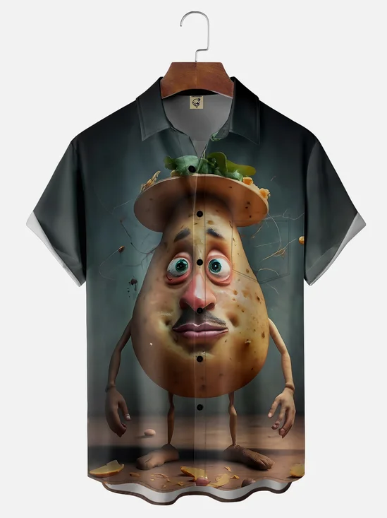 Moisture-wicking Potato Fun Art Chest Pocket Casual Shirt