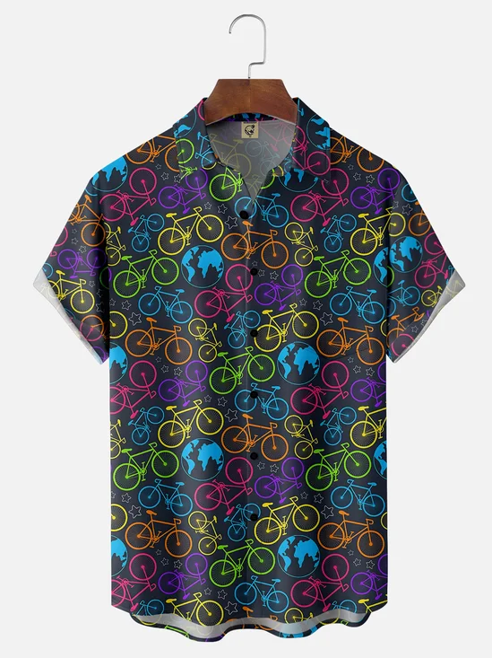 Moisture-wicking Bicycle Fun Print Chest Pocket Casual Shirt