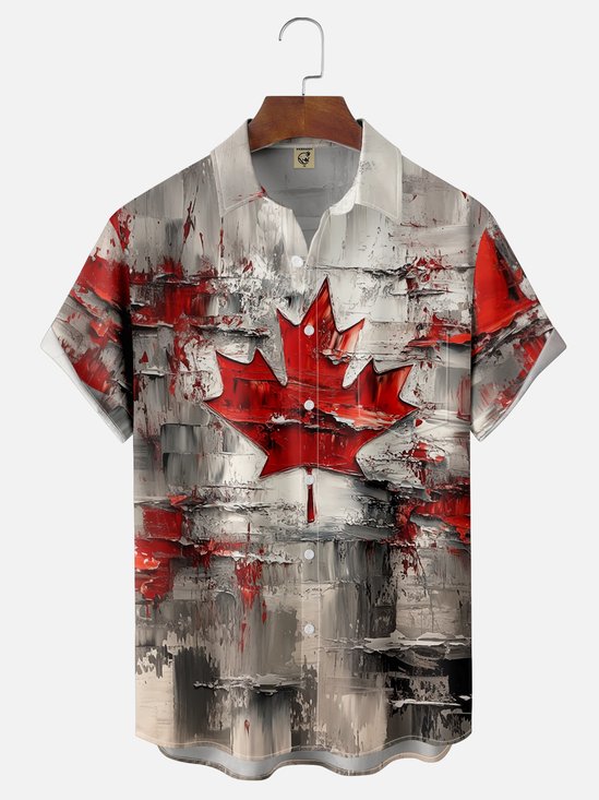 Moisture-wicking Canada Day Maple Leaf Red Chest Pocket Casual Shirt