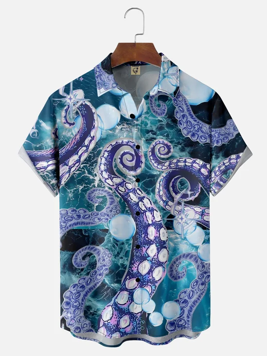 Moisture-wicking Octopus Tentacles Ocean Chest Pocket Casual Shirt