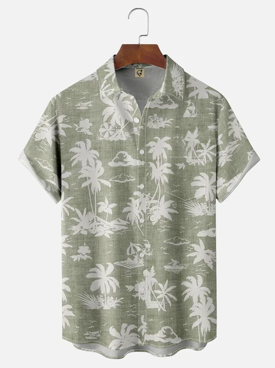 Moisture Wicking Floral Chest Pocket Hawaiian Shirt