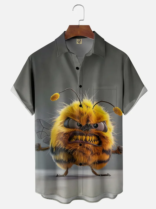 Moisture-wicking Violent Bee Fun Art Chest Pocket Hawaiian Shirt