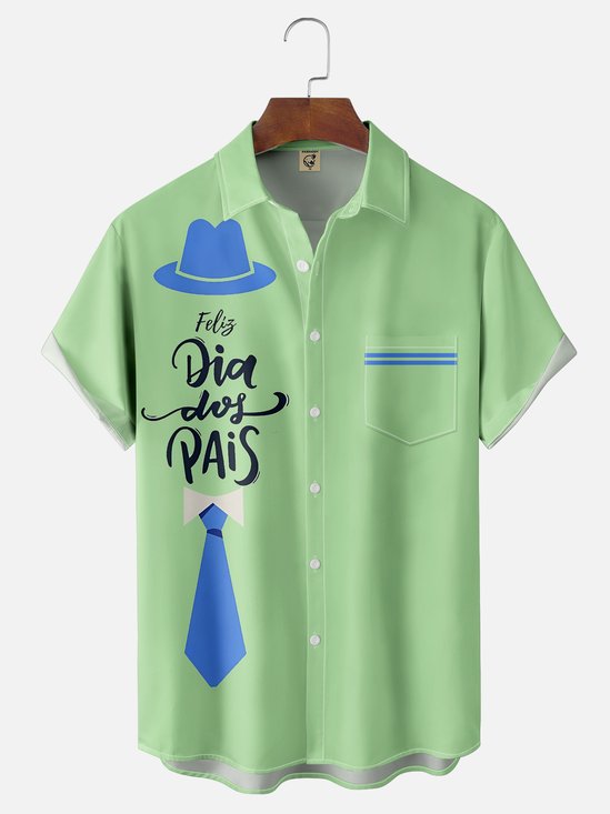 Moisture-wicking Felig Dad Day Pais Multicolor Chest Pocket Bowling Shirt