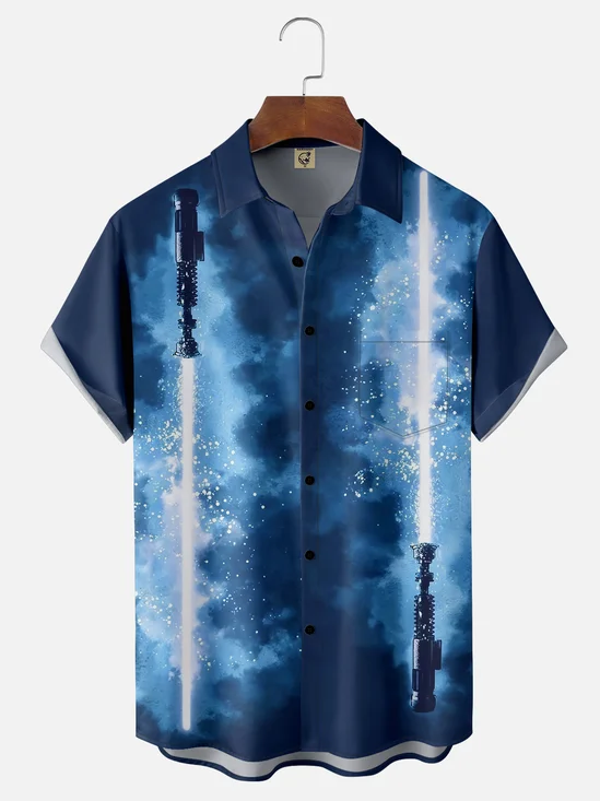Moisture-wicking Fun and Avant-garde Laser Sword Star Art Wars Chest Pocket Bowling Shirt