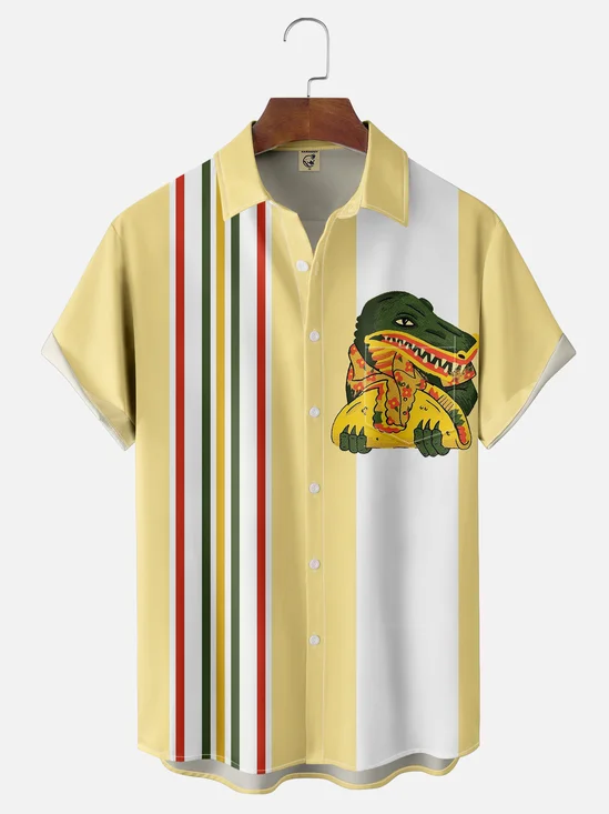 Moisture Wicking Cinco de Mayo Taco Gator Chest Pocket Bowling Shirt