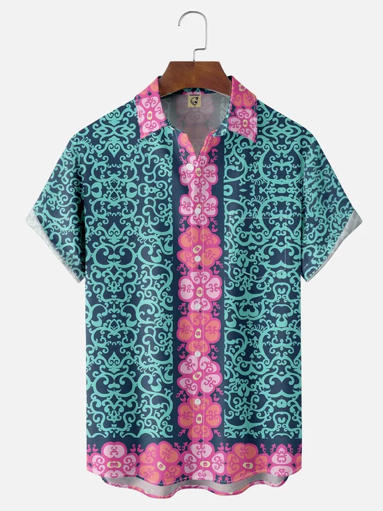 Moisture-wicking Floral Pattern Chest Pocket Hawaiian Shirt
