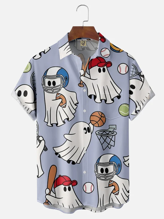 Moisture-wicking Ghost Football Baseball Football Fun Chest Pocket Casual Shirt