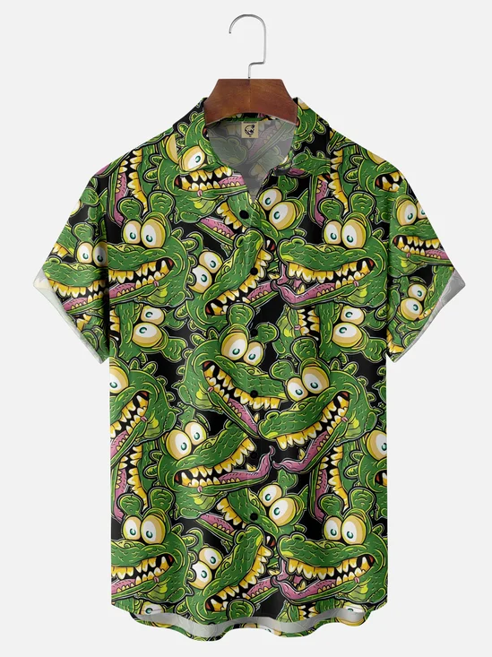 Moisture Wicking Croc Chest Pocket Hawaiian Shirt