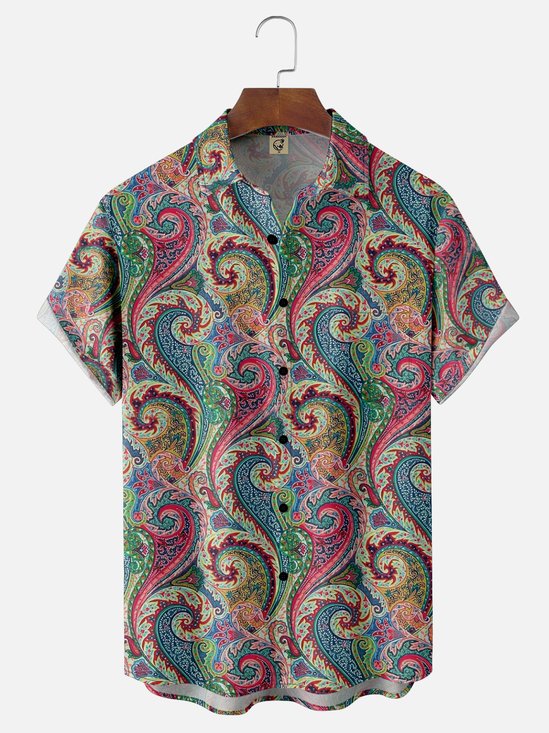 Moisture-wicking Floral Paisley Chest Pocket Hawaiian Shirt
