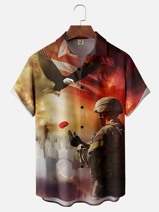 Moisture Wicking Memorial Day Chest Pocket Hawaiian Shirt