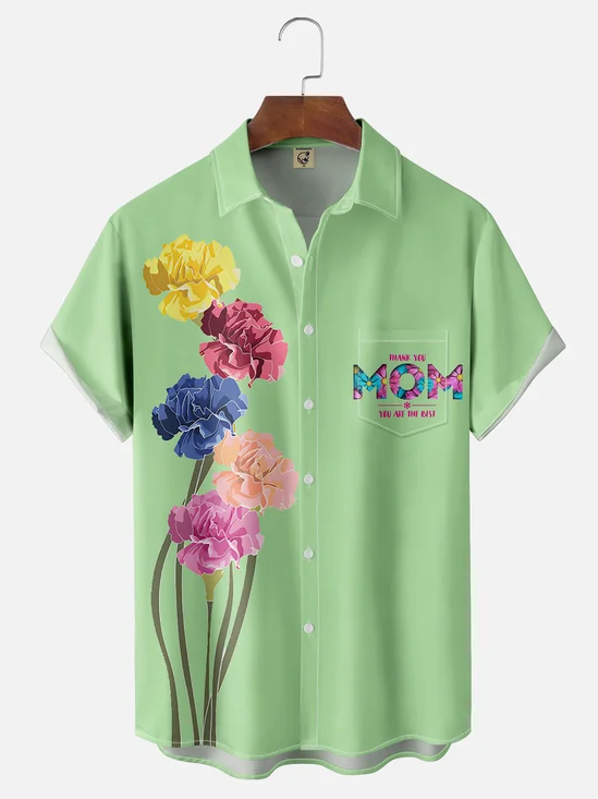 Moisture-wicking Mother's Day Carnation Chest Pocket Bowling Shirt