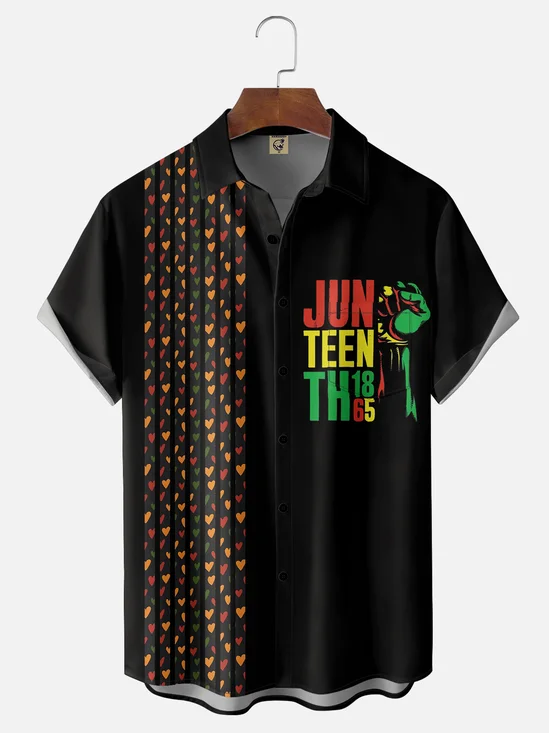 Moisture-wicking Juneteenth African Freedom Chest Pocket Bowling Shirt