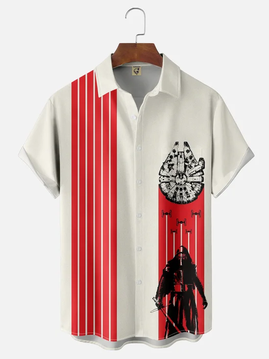 Moisture-wicking Fun and Avant-garde Star Art Wars Chest Pocket Bowling Shirt