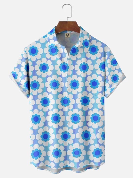 Moisture Wicking Floral Chest Pocket Hawaiian Shirt