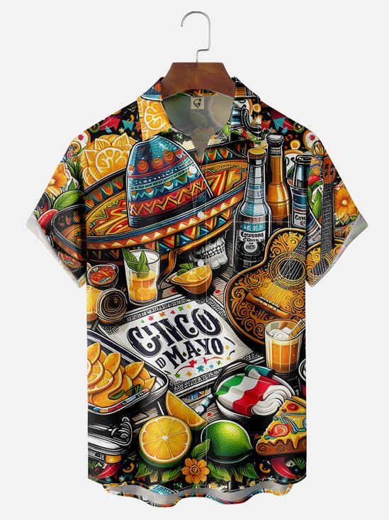 Moisture-wicking Happy Cinco de Mayo Mexico Chest Pocket Casual Shirt