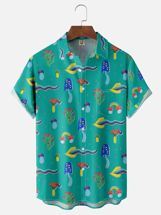 Moisture-wicking Mushroom Cartoon Funny Chest Pocket Casual Shirt
