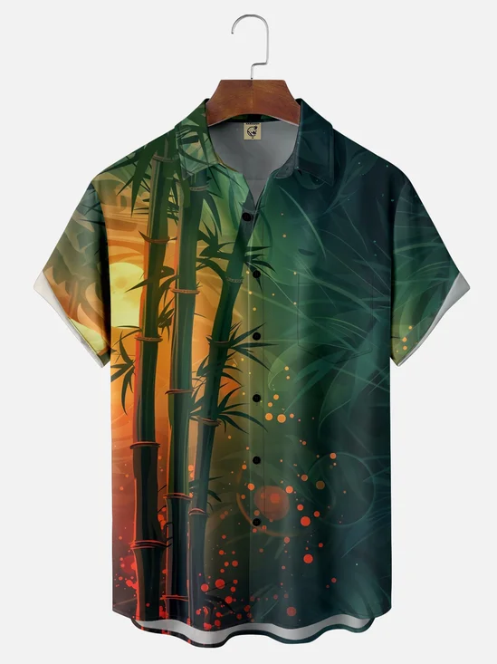 Moisture-wicking Bamboo Gradient Color Chest Pocket Casual Shirt