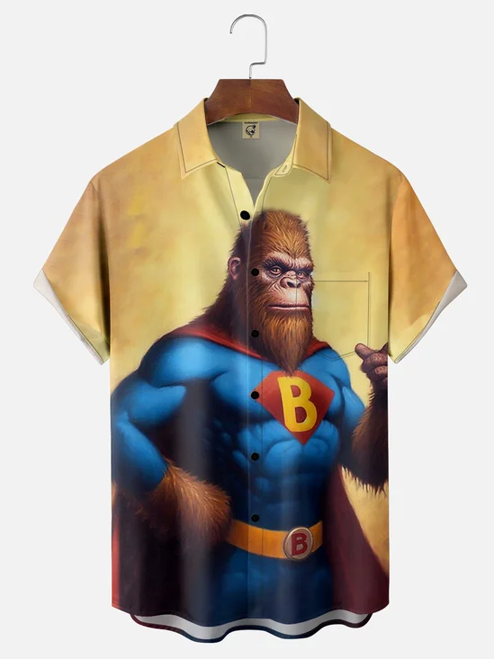 Moisture-wicking Fun Super Bigfoot Hero Chest Pocket Hawaiian Shirt