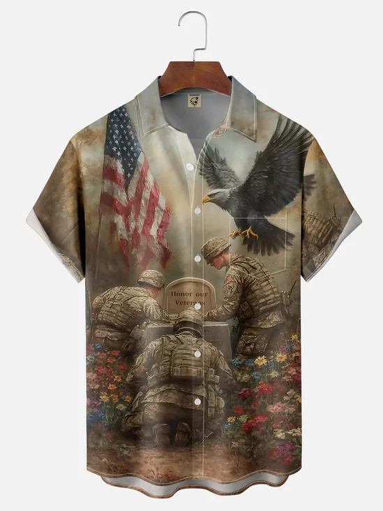 Moisture Wicking Memorial Day Chest Pocket Hawaiian Shirt