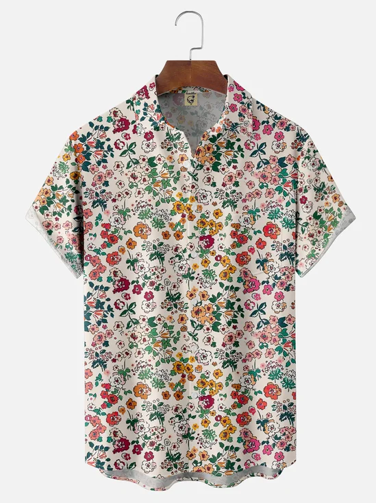 Moisture Wicking Floral Chest Pocket Hawaiian Shirt