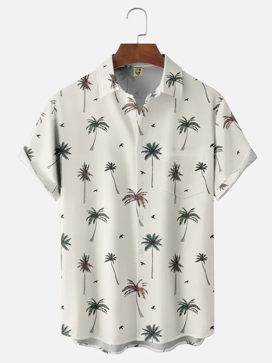 Moisture-wicking Coconut Tree Art Multicolor Chest Pocket Hawaiian Shirt