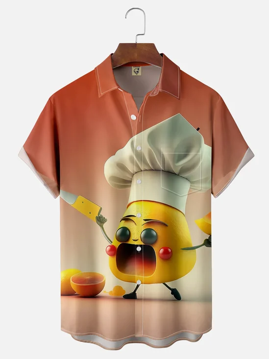 Moisture-wicking Lemon Chef Fun Chest Pocket Casual Shirt
