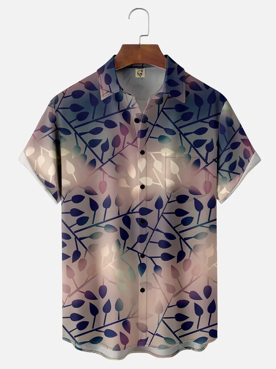 Moisture-wicking Fantasy Plant Art Chest Pocket Hawaiian Shirt